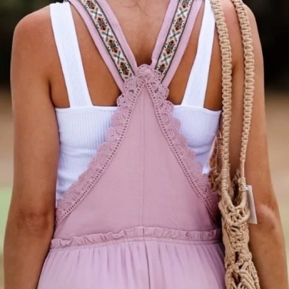 eesome Turkish Rose Wide-Leg Embroidered-Strap Jumpsuit - Picture 5 of 8